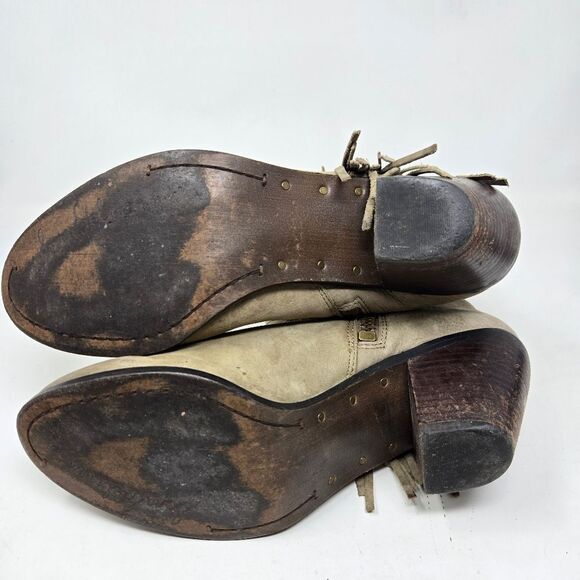 SAM EDELMAN Louie Western Ankle Boot Bootie Taupe Fringe Stacked Heel Size 9 - Picture 8 of 10